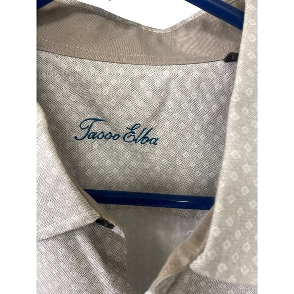 Tasso Elba Mens XL Beige Patterned 100% Cotton Long Sleeve Button-Up Shirt Made - Picture 2 of 5